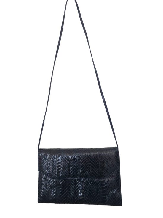 Neiman Marcus Handbags - Vtg Neiman Marcus Blackish-Blue Snakeskin Envelope Crossbody Clutch Purse Bag